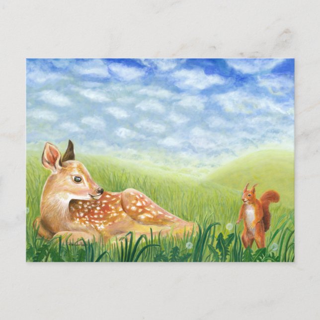 Baby Deer in der GrasIllustration Feiertagspostkarte (Vorderseite)