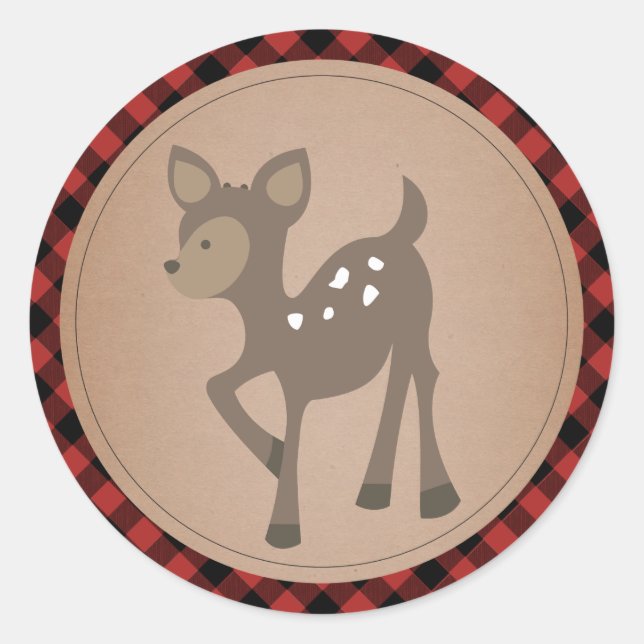 Baby Deer Kariert Baby Dusche Runder Aufkleber (Vorderseite)