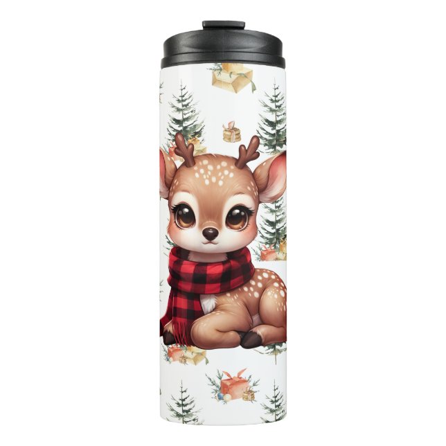 Baby Deer mit Buffalo Kariert Thermosbecher (Vorderseite)