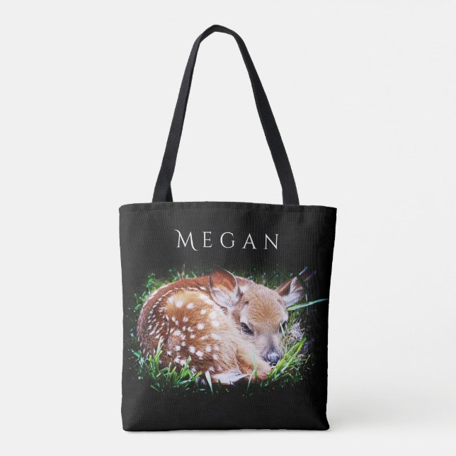 Baby Deer Personalisierter Individuelle Name Black Tasche (Rückseite)