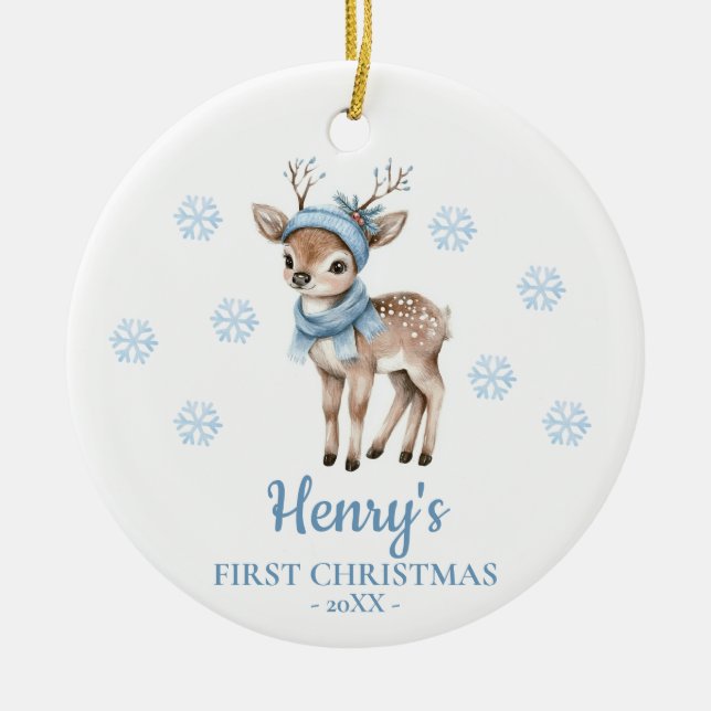 Baby Deer Personalized Baby's First Christmas Keramik Ornament (Vorne)