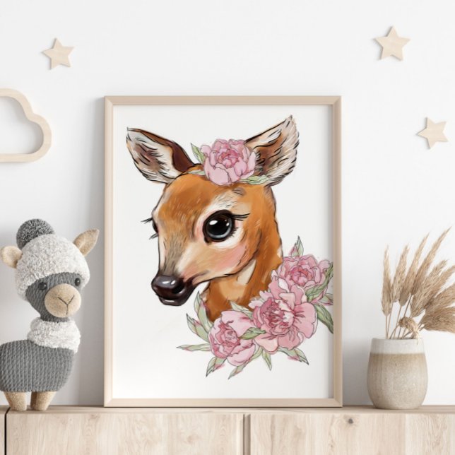 Baby Deer Rose Animal Poster | Wall Print (Von Creator hochgeladen)