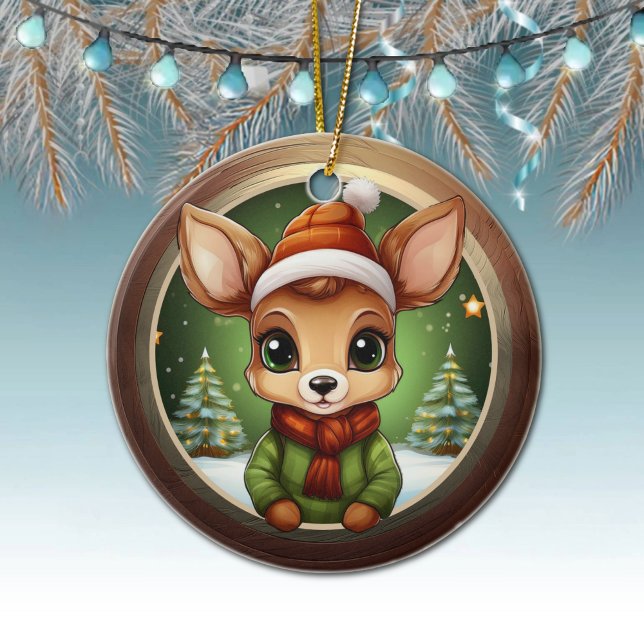 Baby Deer Rustic Doe Character Fawn Xmas Tree 🦌🎄 Keramik Ornament (Rustic Xmas Reindeer, Christmas fawn Decor, Deer Decoration, Fawn with Antlers Ceramic Ornament 🦌🎄)