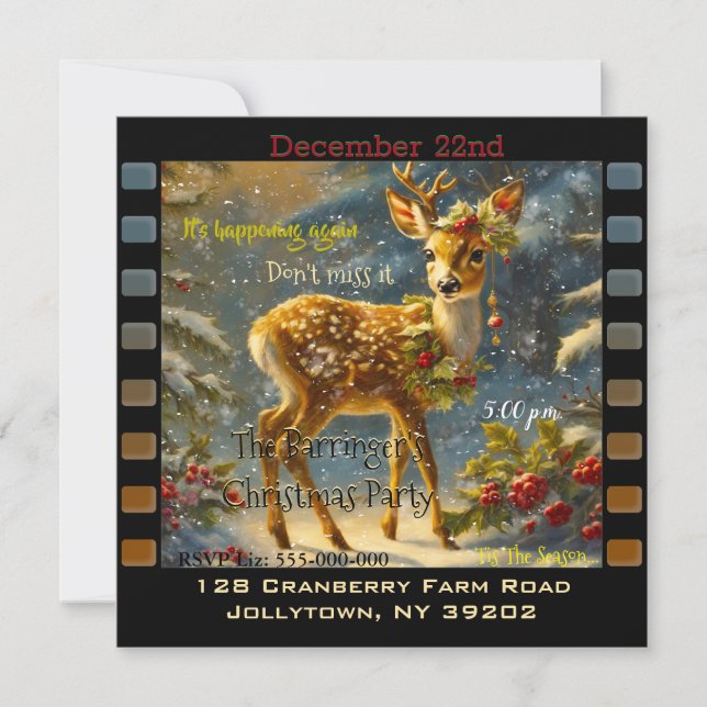 Baby Deer Snowy Fun Cooles Weihnachtsfest Party Einladung (Vorderseite)