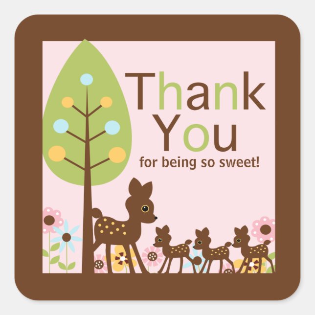 Baby Deer Triplets Multiple Baby Shower Einladung Quadratischer Aufkleber (Vorderseite)