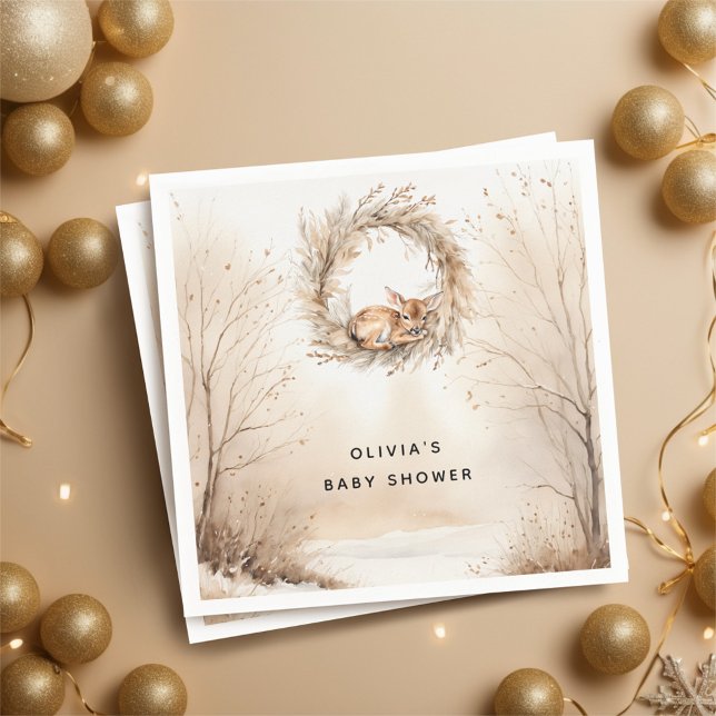 Baby Deer Winter Beige Babydusche Serviette (Von Creator hochgeladen)