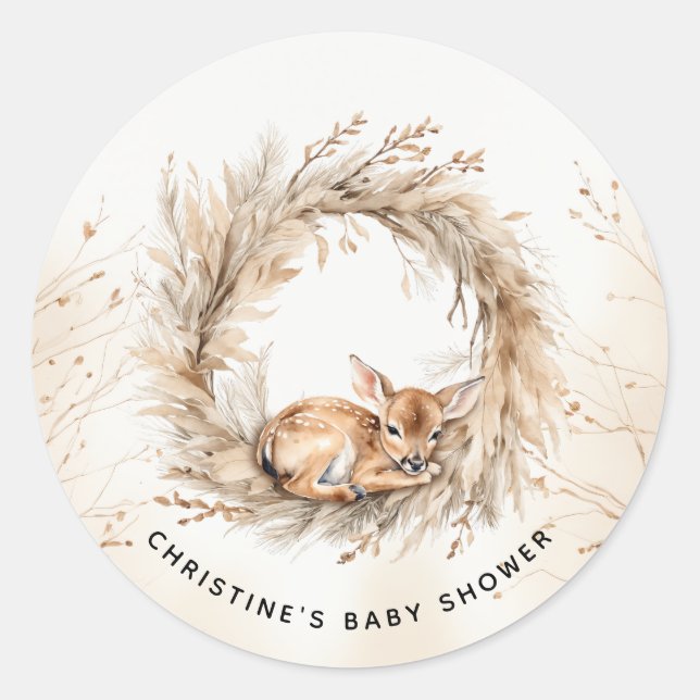 Baby Deer Winter Modern Baby Dusche Vielen Dank Runder Aufkleber (Vorderseite)