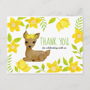 Baby Deer Yellow Florals   Babydusche Danke Postkarte