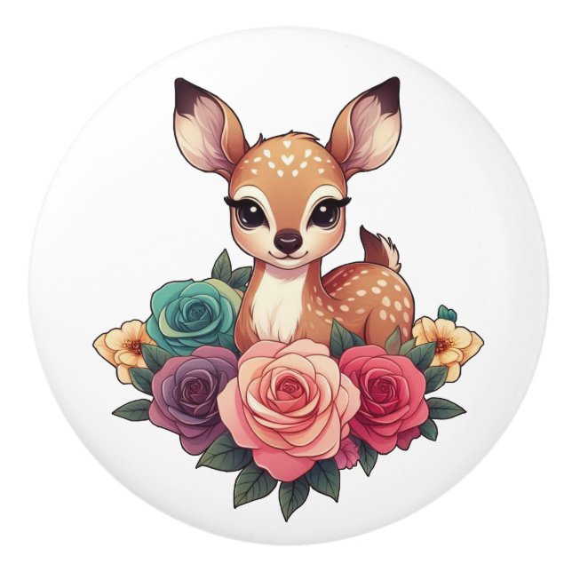 Baby Deh mit Rose und Grünblättern Keramikknauf (Vorderseite)