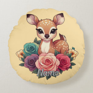 Baby Deh mit Rose und Grünblättern Rundes Kissen