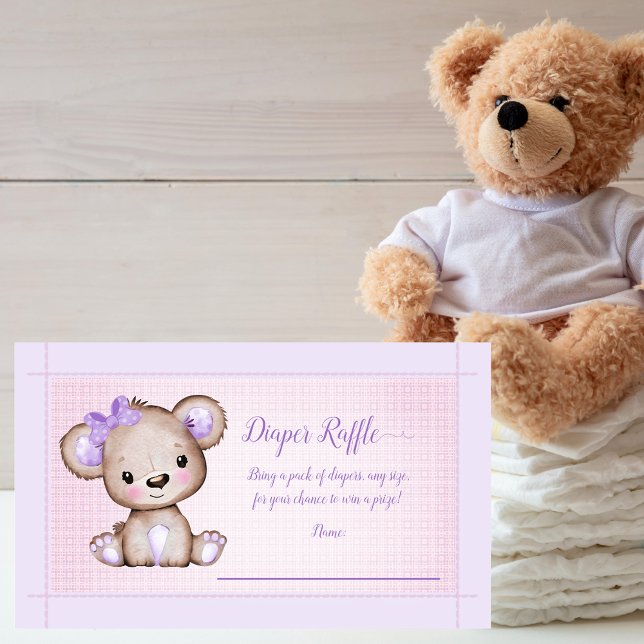 Baby Diaper Raffle Niedliche Lila Bärenmädchen Dus Begleitkarte (Von Creator hochgeladen)