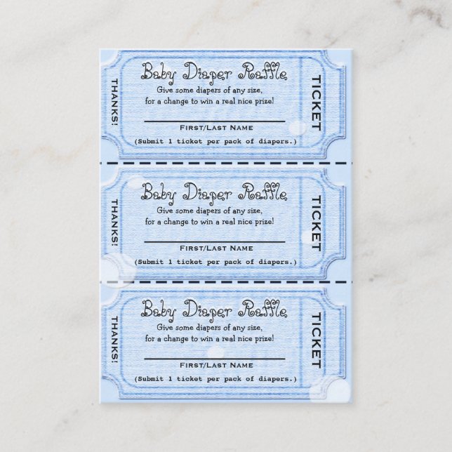 Baby Diaper Raffles Tickets Blue Begleitkarte (Vorderseite)