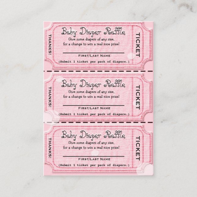 Baby Diaper Raffles Tickets Rosa Begleitkarte (Vorderseite)