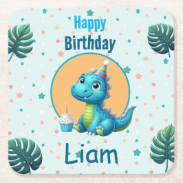 Baby Dino Birthday Coaster Rechteckiger Pappuntersetzer