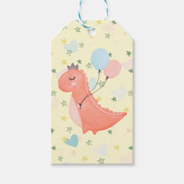 Baby Dino Birthday Party Gefallen Geschenkanhänger (Vorderseite)