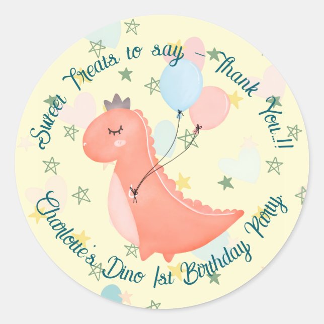 Baby Dino Birthday Party Runder Aufkleber (Vorderseite)