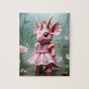 Baby Dino in einem rosa Kleid