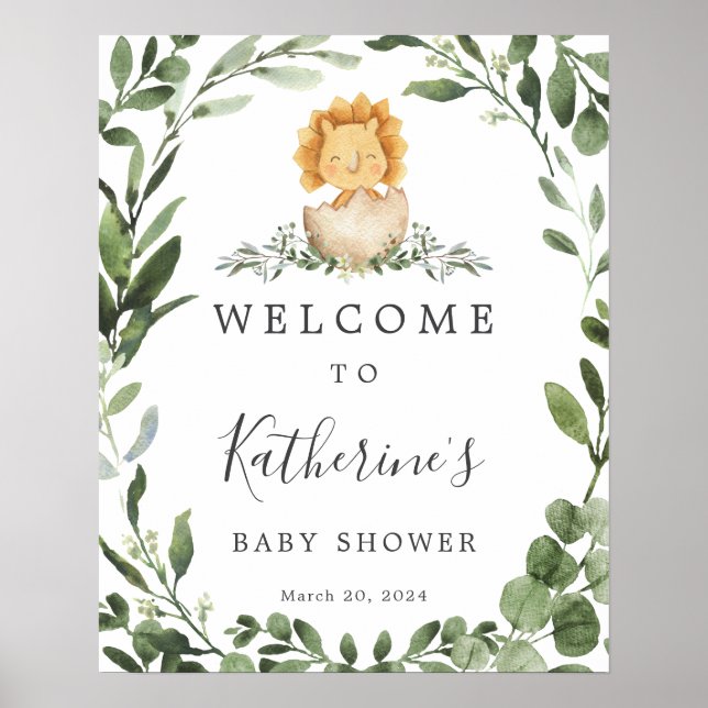 Baby Dinosaur Baby Dusche Begrüßungszeichen Poster (Vorne)