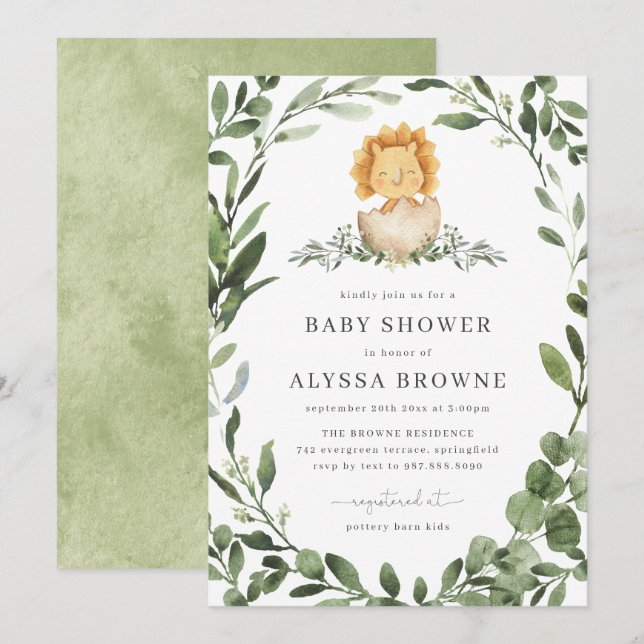 Baby Dinosaur Baby Dusche Einladung (Vorne/Hinten)