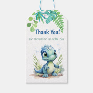 Baby Dinosaur Baby Dusche Grün und Blau Vielen Dan Geschenkanhänger