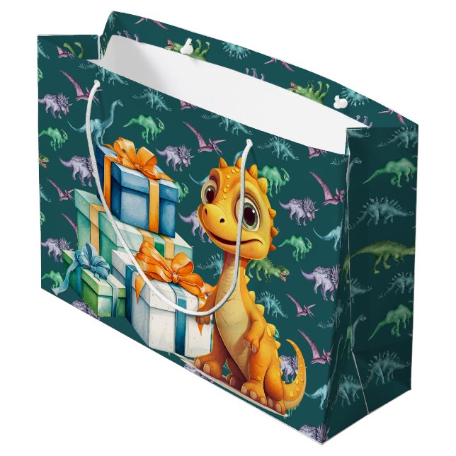 Baby Dinosaur Große Geschenktüte (Rückseite Schrägansicht)