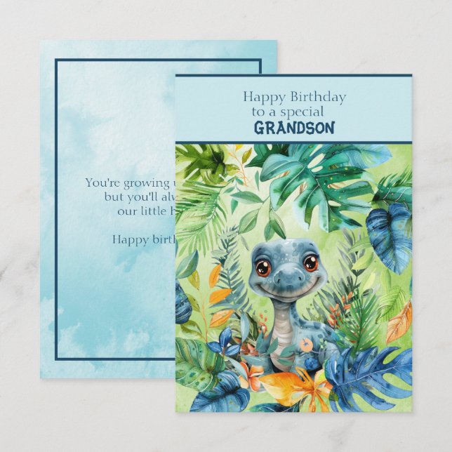 Baby Dinosaur Happy Birthday Special Grandson Karte (Vorne/Hinten)