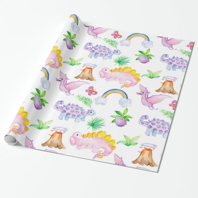 Baby Dinosaur Pastel Colors Niedlich Geschenkpapier (Ungerollt)