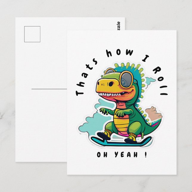Baby Dinosaur Skaten | So Roll Postkarte (Vorne/Hinten)