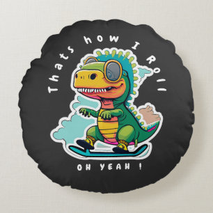 Baby Dinosaur Skaten   So Roll Rundes Kissen