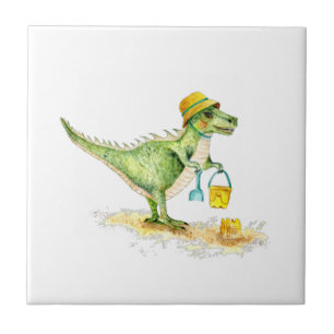Baby Dinosaur T-Rex am Strand Fliese