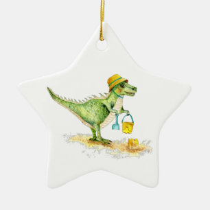 Baby Dinosaur T-Rex am Strand Keramik Ornament