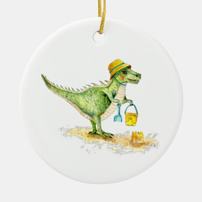 Baby Dinosaur T-Rex am Strand Keramik Ornament (Vorne)
