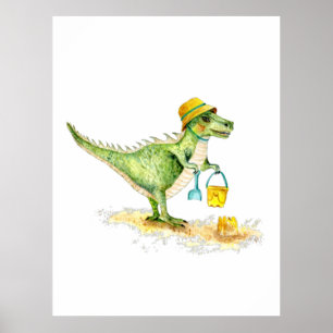Baby Dinosaur T-Rex am Strand Poster