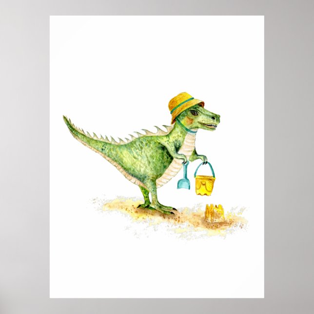 Baby Dinosaur T-Rex am Strand Poster (Vorne)