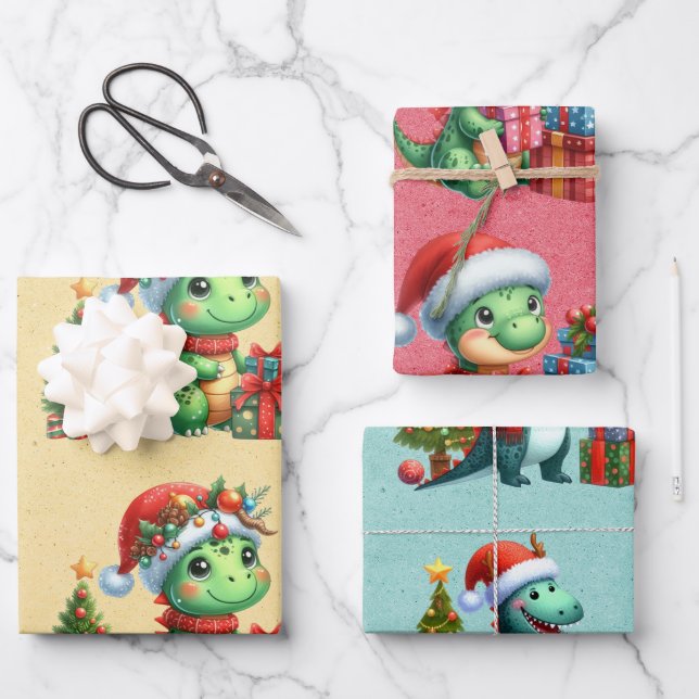 Baby Dinosaur Weihnachtskids Geschenkpapier Set (Vorderseite)
