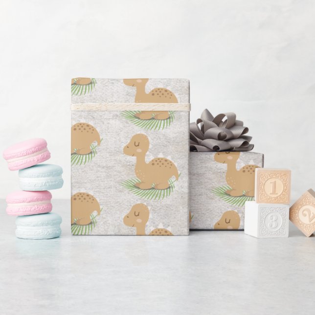 Baby Dinosaurier auf Blätterwaschpapier Geschenkpapier (Babyparty)