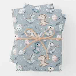 Baby-Dinosaurier auf blau Geschenkpapier Set