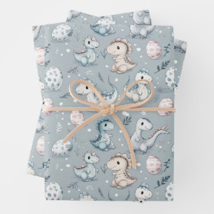 Baby-Dinosaurier auf blau Geschenkpapier Set