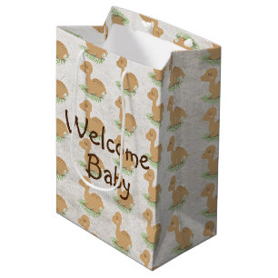 Baby Dinosaurier auf Leaf Babygeschenk Mittlere Geschenktüte