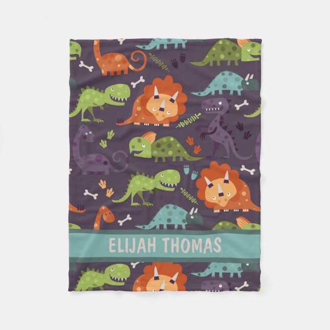 Baby Dinosaurier Dino Boys Personalisiert Monogram Fleecedecke (Vorderseite)