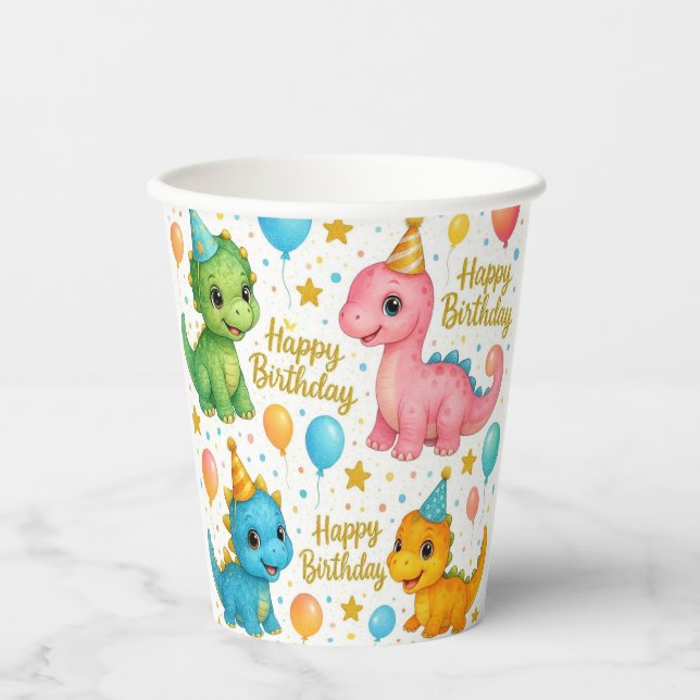 Baby Dinosaurier Geburtstagspapier Tasse! Pappbecher (Vorderseite)