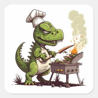 Baby Dinosaurier mit Koch-Grillfleisch Quadratischer Aufkleber