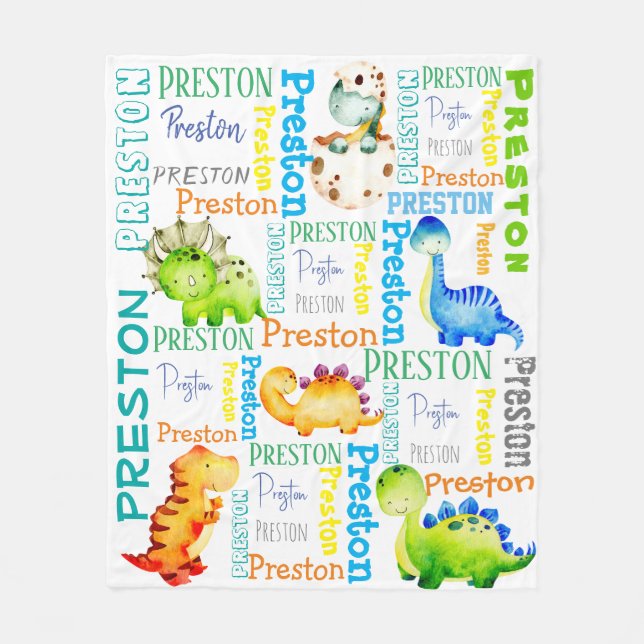 Baby Dinosaurier personalisierte Jungs Name Fleecedecke (Vorderseite)