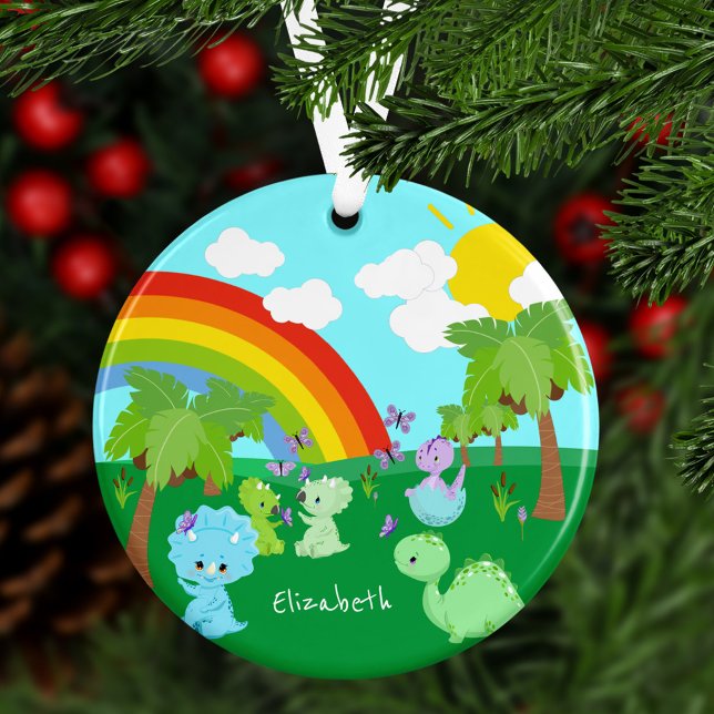 Baby Dinosaurs with Butterflies, Rainbow Christmas Ornament (Von Creator hochgeladen)