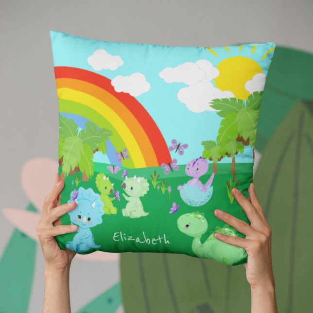 Baby Dinosaurs with Butterflies, Rainbow und Sun Kissen (Von Creator hochgeladen)