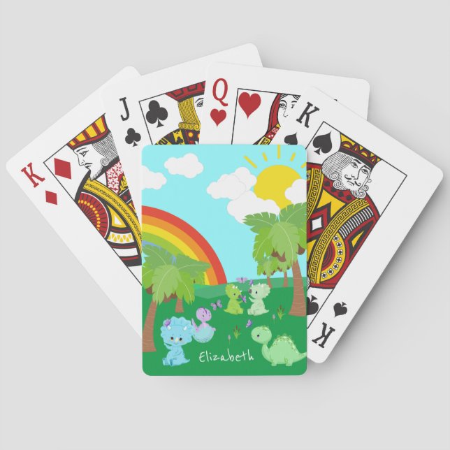 Baby Dinosaurs with Butterflies, Rainbow und Sun Spielkarten (Rückseite)