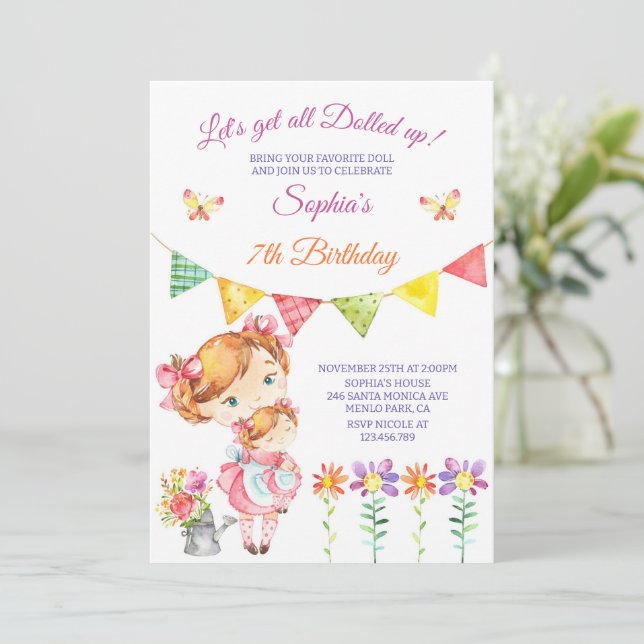 Baby Doll Party Geburtstag im Alter Einladung (Stehend Vorderseite)