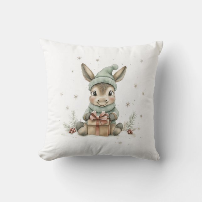 Baby Donkey im Winter Weihnachtsmannmütze Geschenk Kissen (Vorderseite)