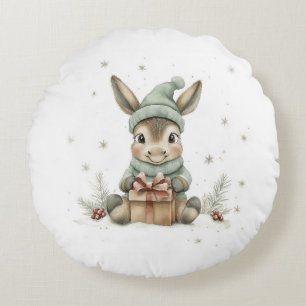Baby Donkey im Winter Weihnachtsmannmütze Geschenk Rundes Kissen