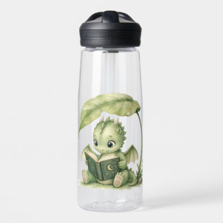 Baby-Drache liest unter Blättern - Storybook-Kunst Trinkflasche